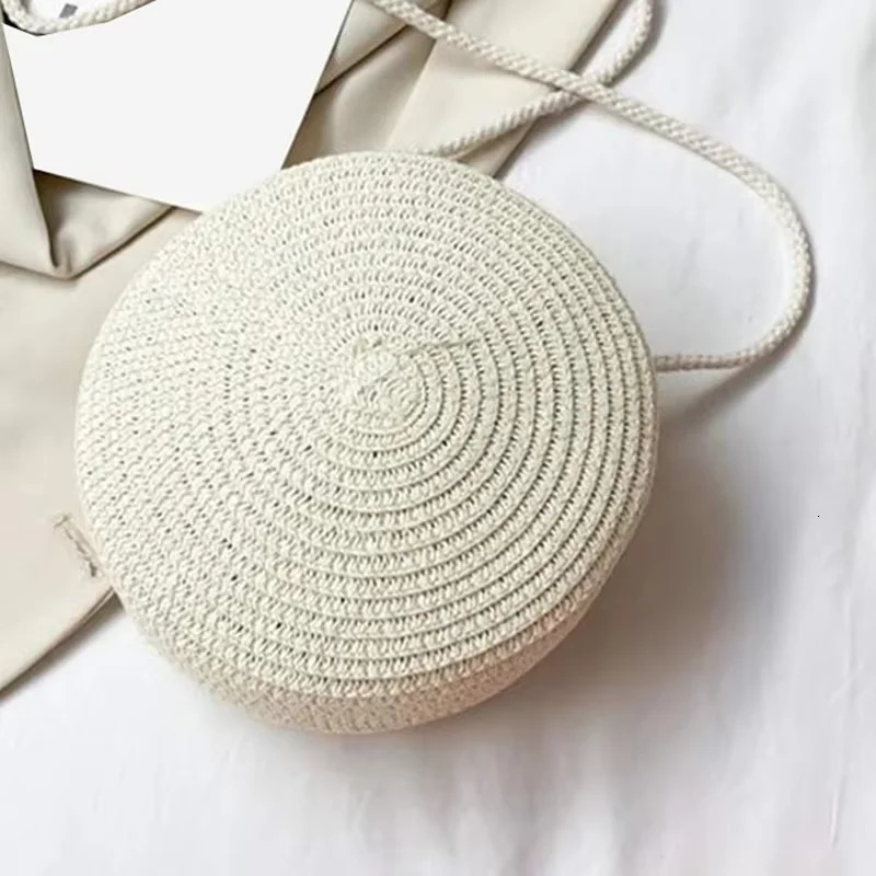 Minimalist Straw Bag Round Crossbody Purse Women Shoulder Vocation Style Handbag genuine grade in handbag250813