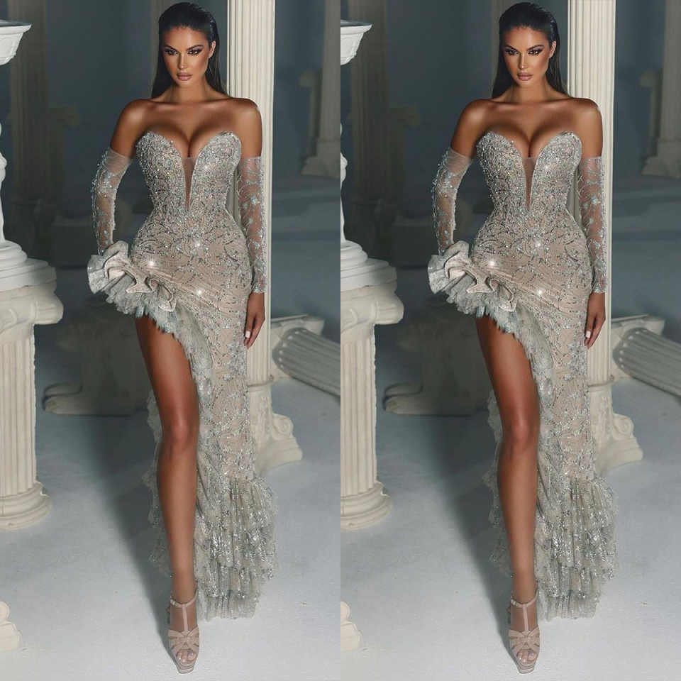 Vintage Sleeveless Prom Dresses Sweetheart High Side Split Tiered Beading Ruched Evening Gowns Formal Banquet Party Occasions