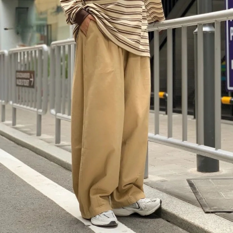 100% Cotton Baggy Pants Men Wide Leg Oversize Japenese Y2k Ankle-length Long Harem Trousers Casual Sport Old Money Vintage 250813
