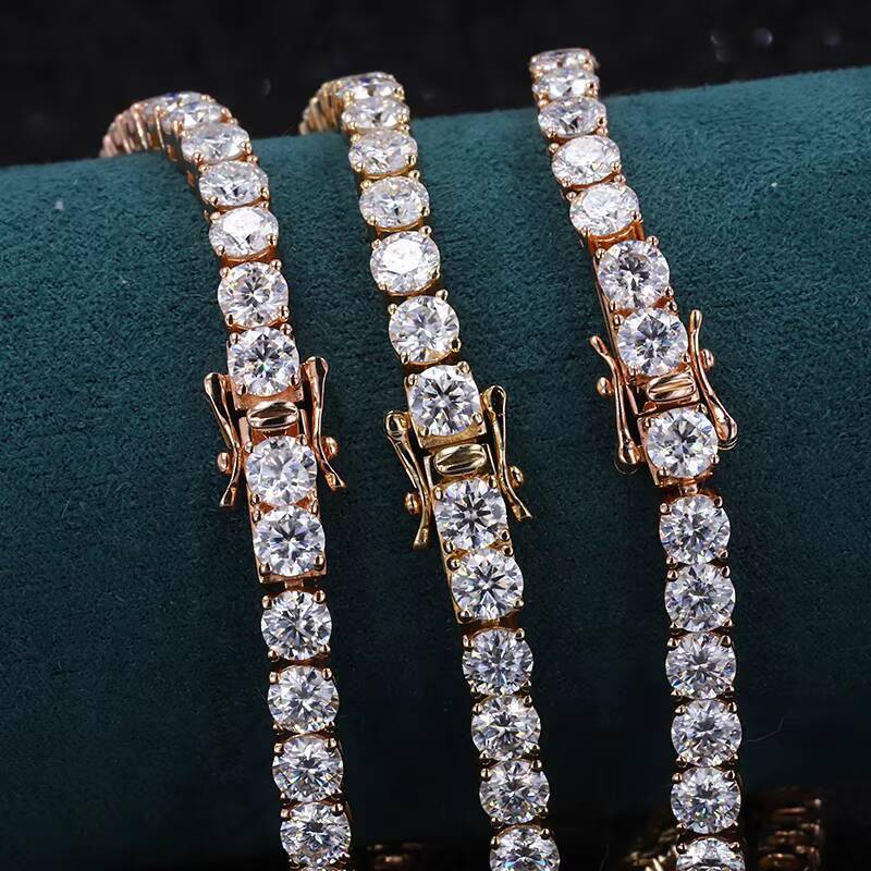 Premium Custom Jewelry Silver Plated White/yellow/rose Gold 4mm Round Moissanite Fancy Gold Tennis Chain