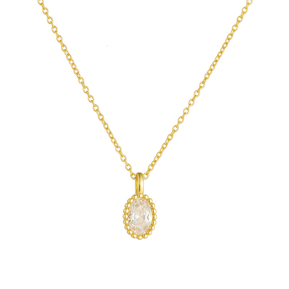 S Pure Sier 14K Gold Plated Light Necklace for Women, Ins Style Oval Zircon Pendant, Niche Design Clavicle Chain Jewelry for Women