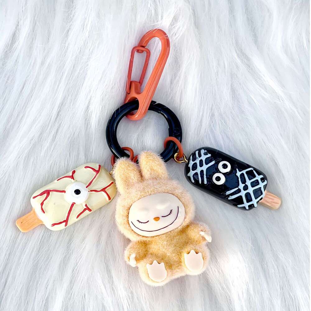 Halloween Flocked Mini Labu Cute Gift Keychain Cartoon Bag Car Key Pendant
