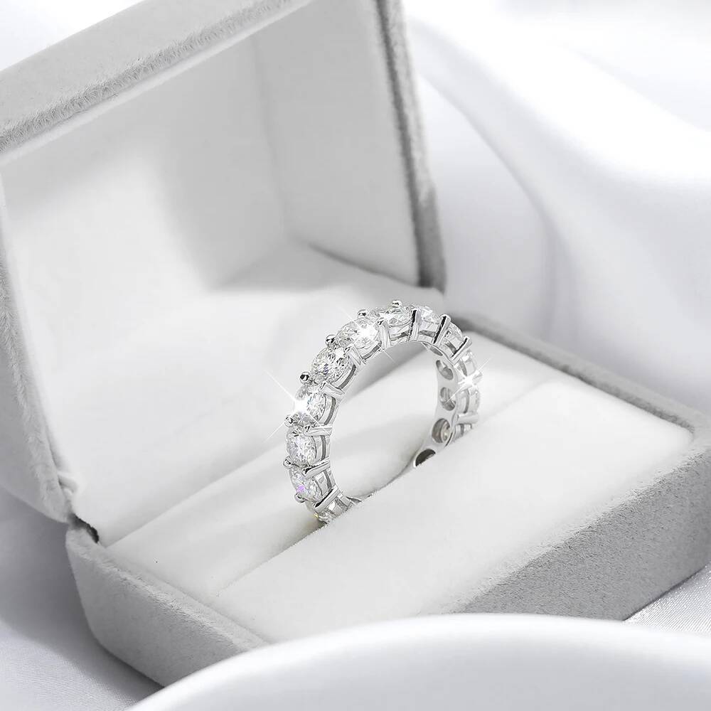 2/3/5mm D Color Moissanite Ring for Women 925 Sterling Silver Plated 18k White Gold Wedding Eternity Band Classic Jewelry GRA