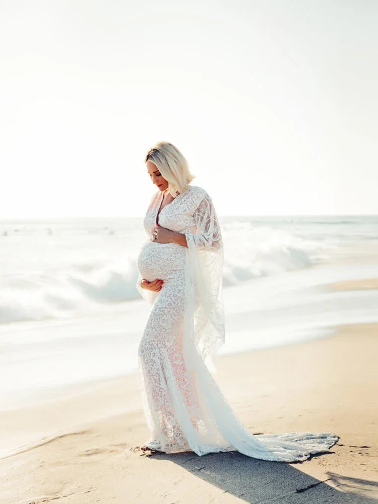 Maternitys Sexy Maternity Pography Props Dresses Gown for Po Shoots White Women Pregnancy Dress 250813