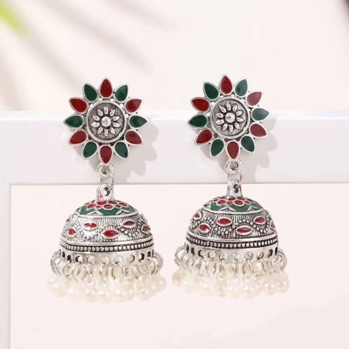 2025 Indian female fashion alloy tassel pendant earrings exaggerated ethnic style gift