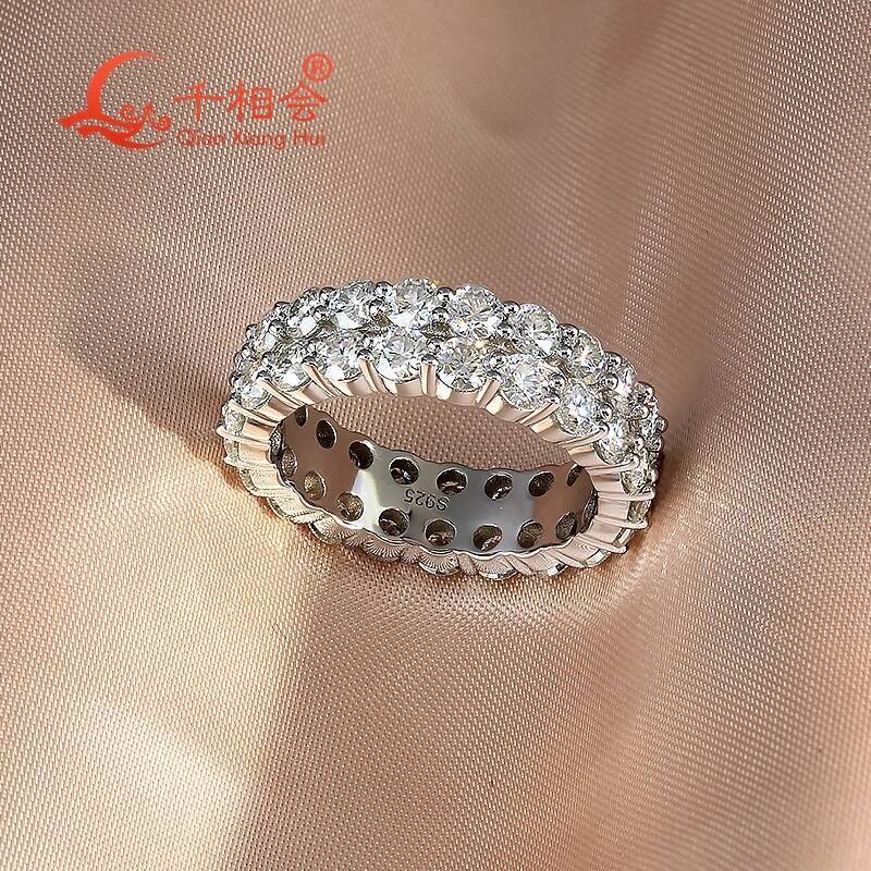 Double Eternity Band Ring S925 Sterling Silver 2mm/3mm round D VVS White Moissanite Jewelry Rings for Engagement Wedding Gift