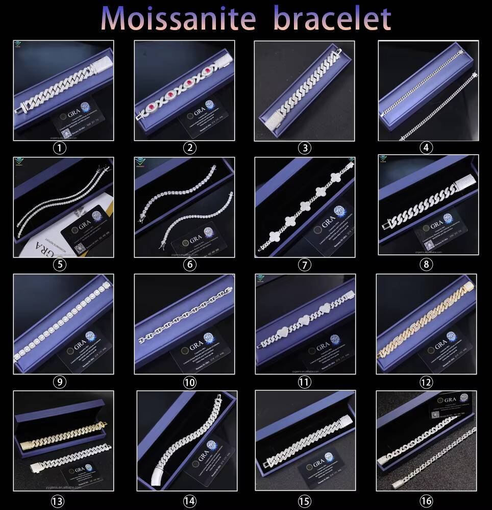 Hiphop Jewelry 8mm10mm 12mm Cuban Bracelet 925 Silver White Gold Plated Cuban 2rows Moissanite Bracelet