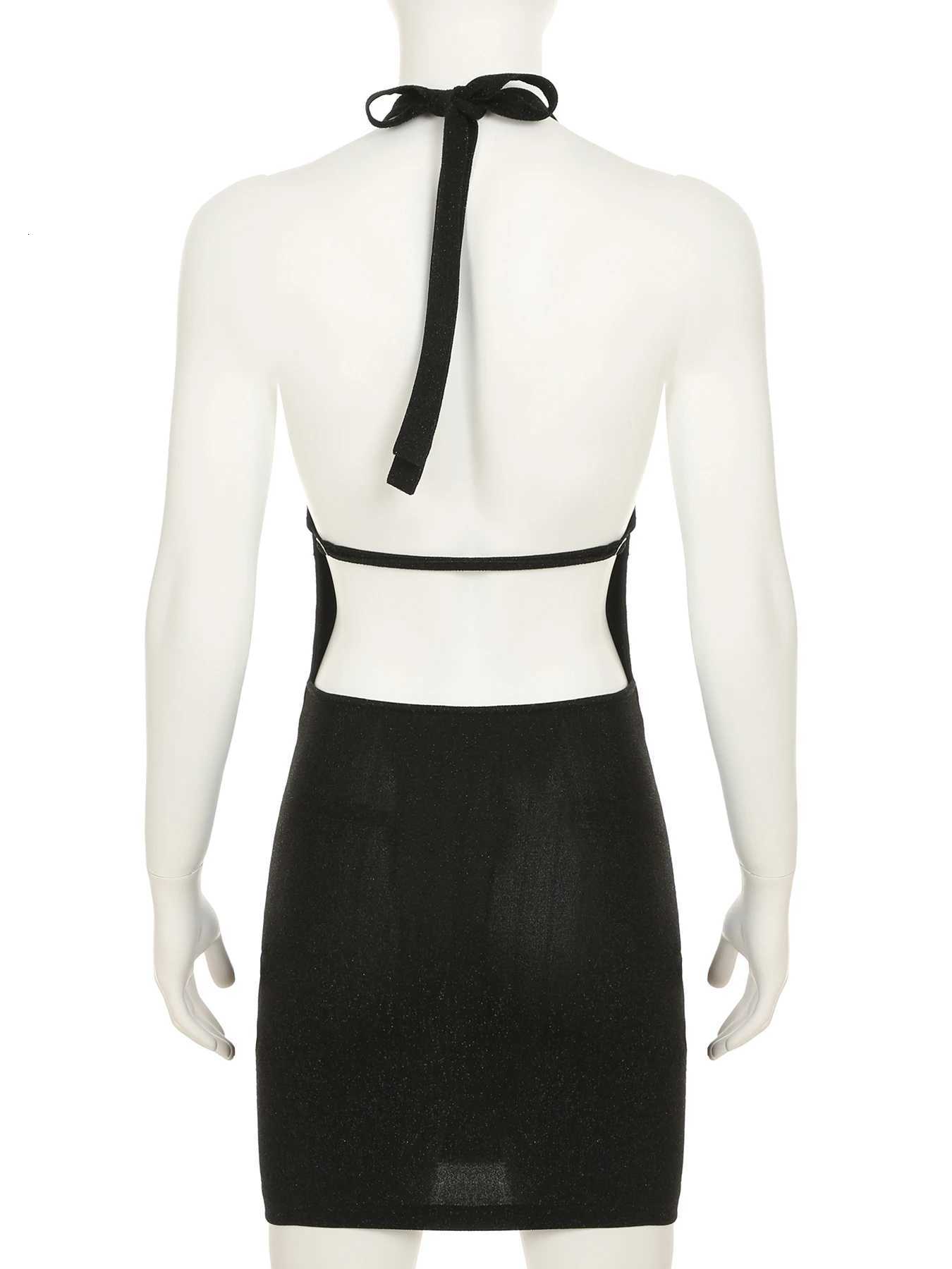 Tsuteandpsycho Backless Halter Black Ele Dresses Off Shoulder A-line Party Fashion Lace-up Clothings Sveless Summer Outfit XJ250814