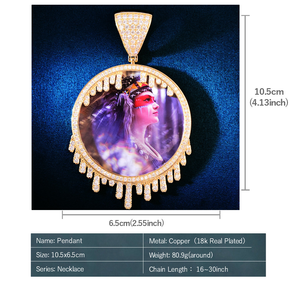 Custom Solid Waterdrop Photo Pendant Necklace Memorial Frame Family Jewelry Gift