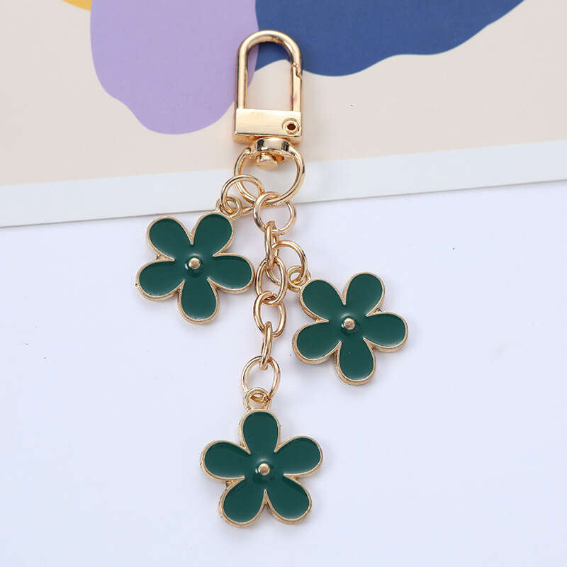 New Ins Colorful Keychain Pendant Creative DIY Alloy Double-Sided Small Flower Earphone Case Bag Decoration