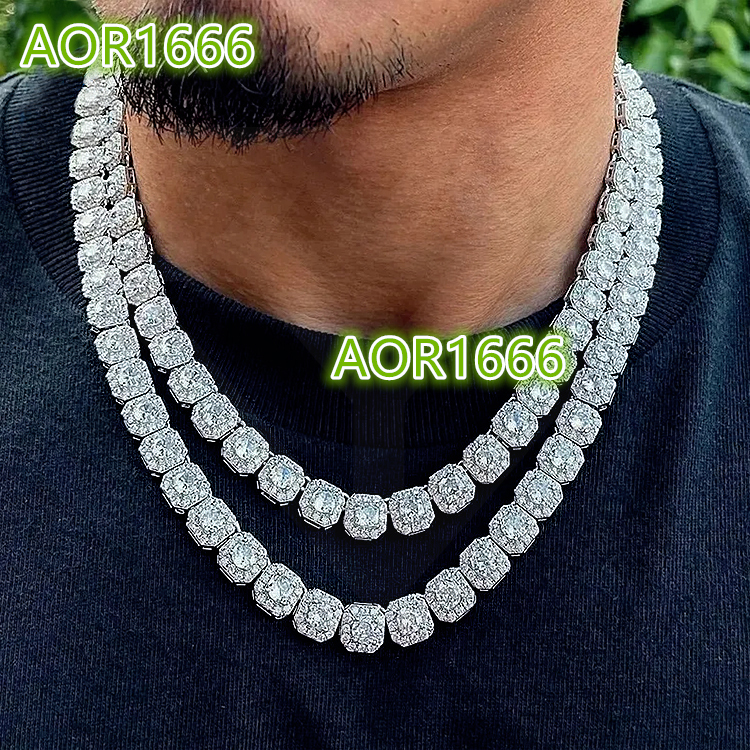 Hip-hop men's 10mm moissanite tennis necklace bracelet ice cube square tennis necklace moissanite bracelet