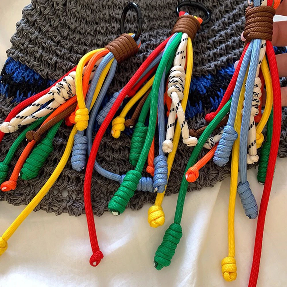 Korean Stylish Rainbow Rope Pendant Chain Jewelry Strap Handmade Landyard Accessrioes Keyring Bag Women Phone Hanging Cord Gift 250813