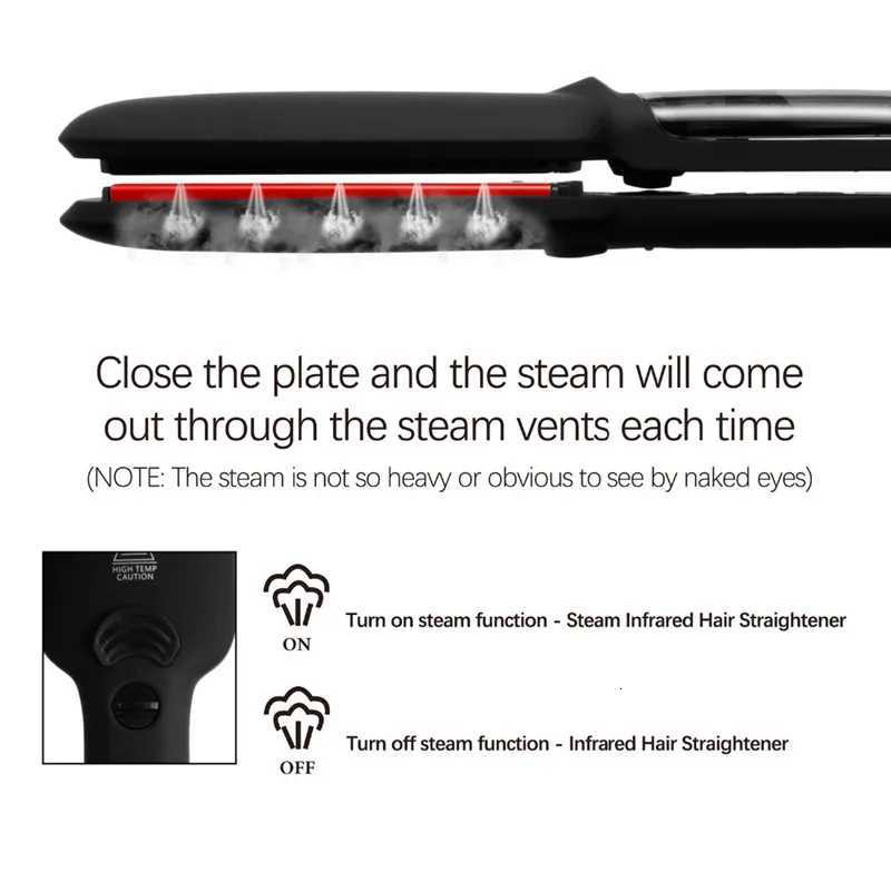Professional Steam Hair Straightener Infrared Care Ceramic Coated 2 Inch Wide Plates for Salon Straightening Styling W250814