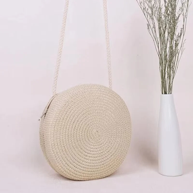 Minimalist Straw Bag Round Crossbody Purse Women Shoulder Vocation Style Handbag genuine grade in handbag250813