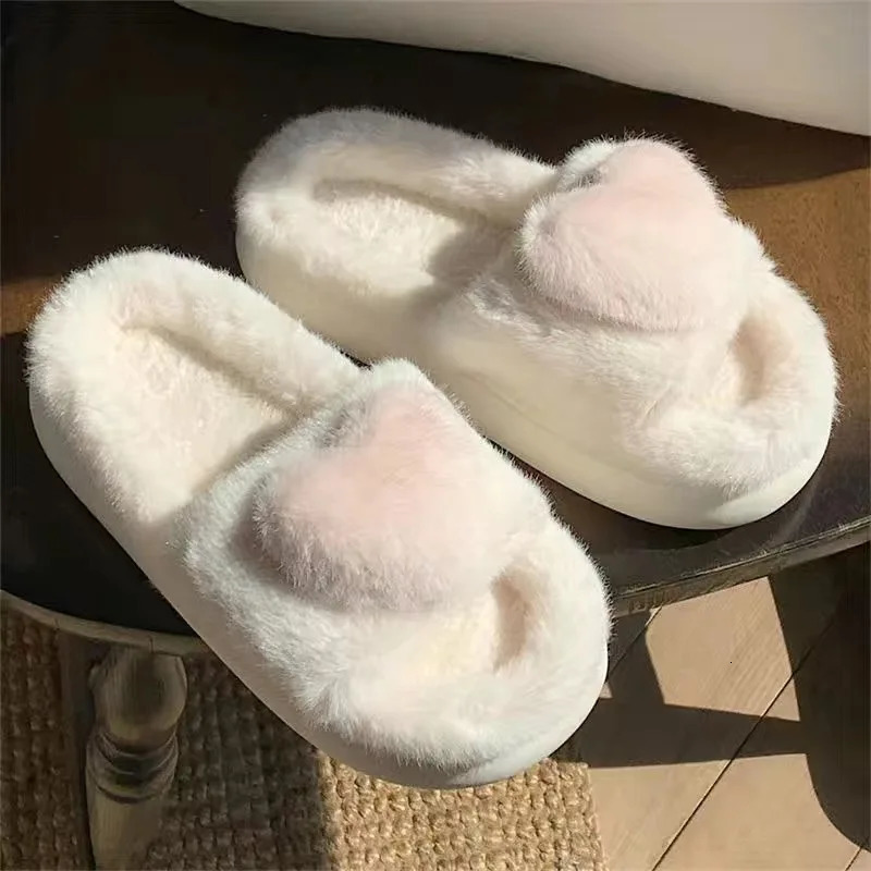 Three-dimensional Love Single Band Winter Women Slipper Soft Heel Platform Warm Indoor Comfortable Home Fluffy Home Slippers 250814