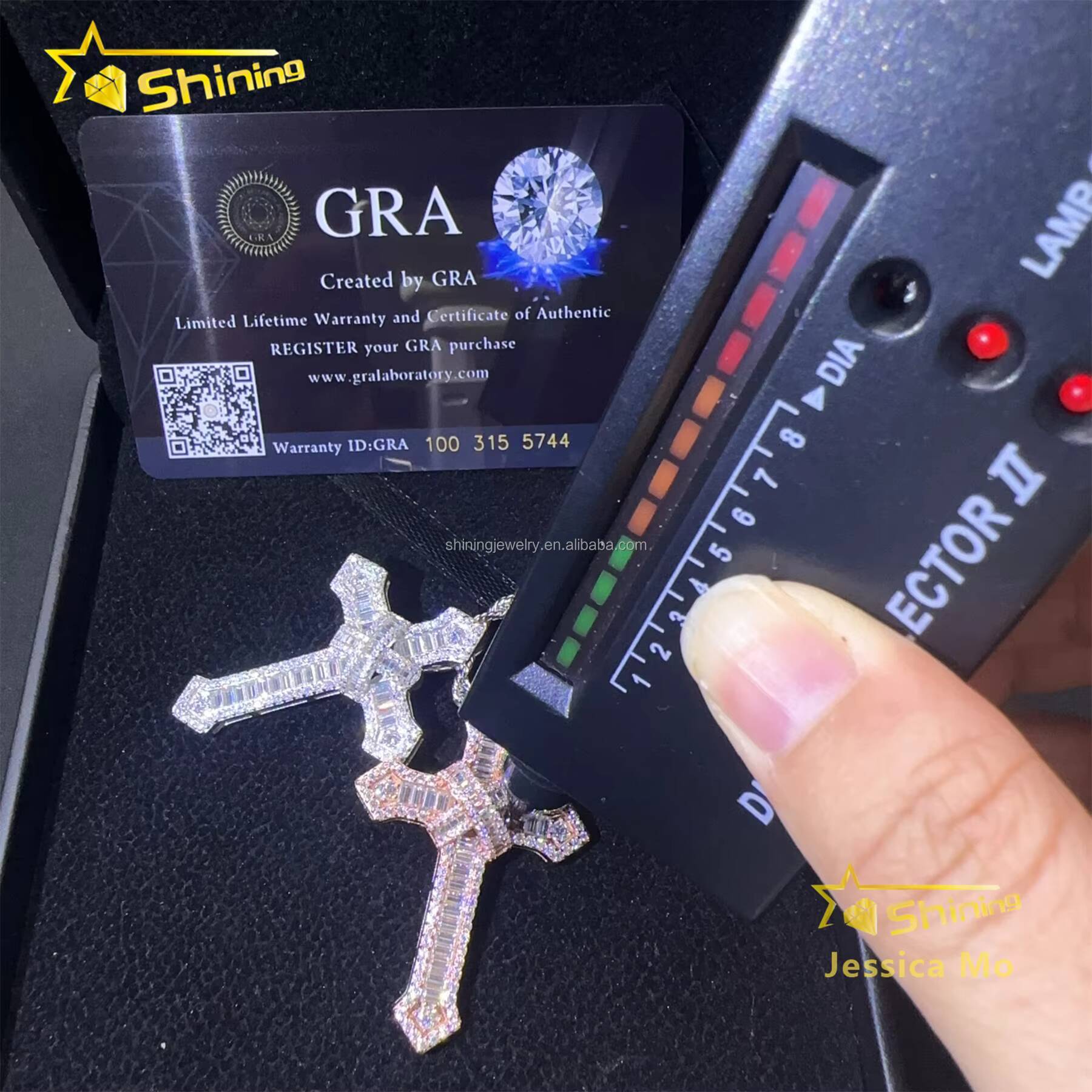 New Arrivals Bulk Stock Hip Hop Stylish Rapper Jewelry VVS1 Moissanite Baguette Diamond S925 Silver Iced Out Man Cross Pendant