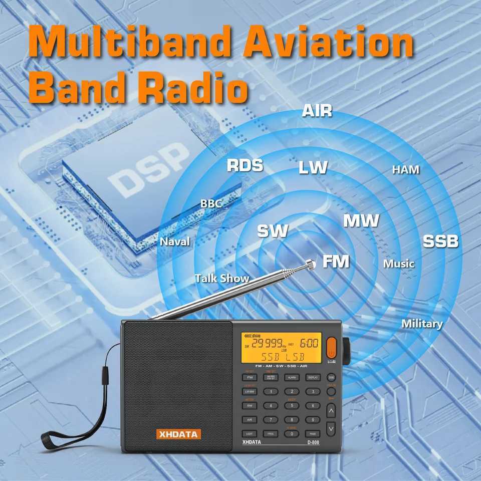 SIHUADON/XHDATA D-808 Radio Receiver AM FM SW MW AIR SSB RDS Portable Digital Radio with ATS Hi-Fi Stereo Rechargeable Battery R250813 W3G1