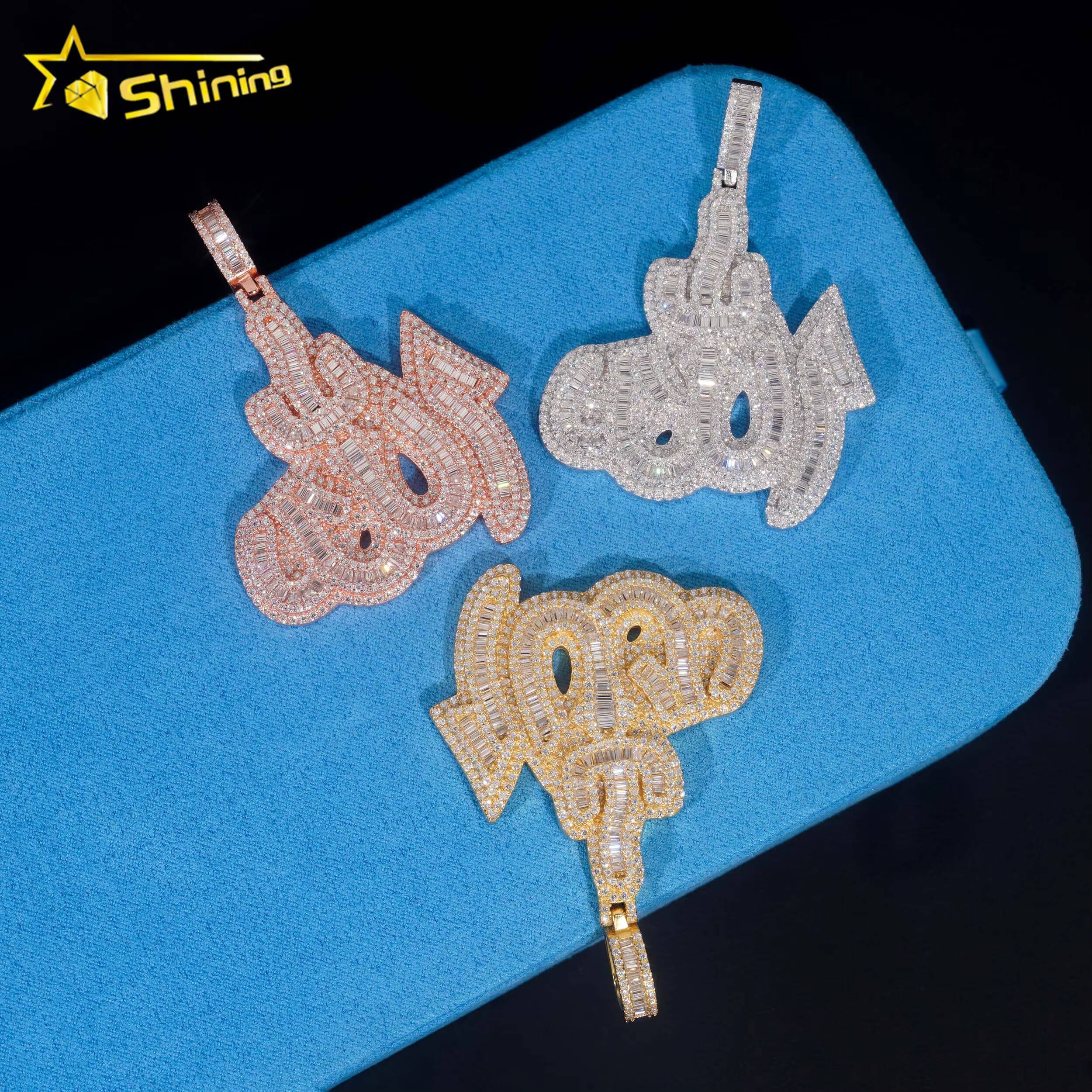 Ready to Ship Baguette Moissanite Allah Pendant 925 Sterling Silver GRA Moissanite Pass Diamond Tester Iced Out Diamond Jewelry