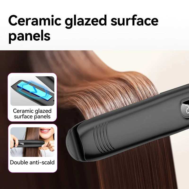 Mini Portable Cordless Hot Commb Hair Straightener Curler Type-C USB Rechargeable Electric Fast Heating Brush 2in1 Flat Iron W250814