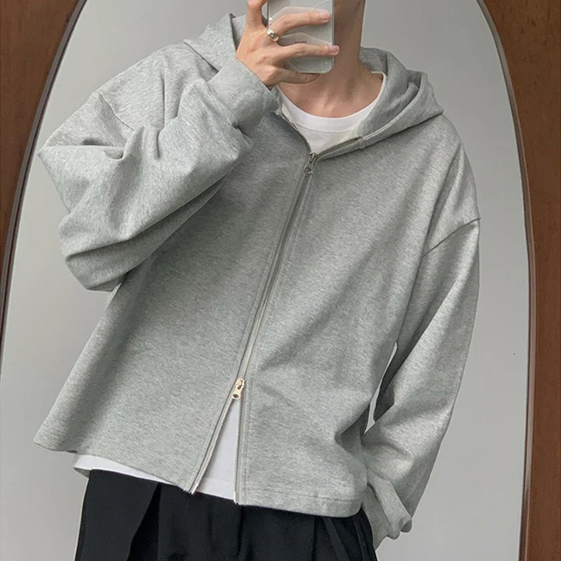 Autumn Korean Fashion Zipper Hooded Sweatshirts For Men Long Sleeve Y2K Vintage Hoodies Basic Crop Tops Streetwear Hoody Jacket 250813