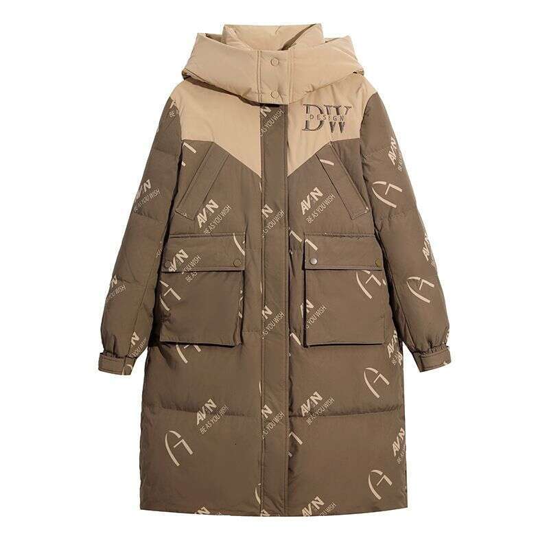 2025 Mid To Long Down For Women In , New Thick Warm Winter Clothing, Printed And Spliced Cotton Jacket