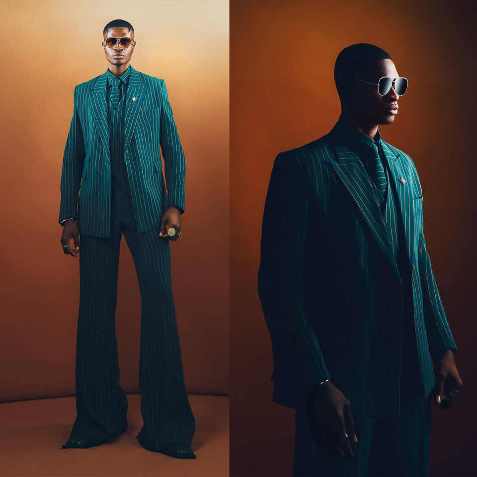 Green Striped 3 Pieces Customized Men Suits Peaked Lapel Wedding Tuxedos Jacket Blazers Classic Slim Evening Party Show Wear