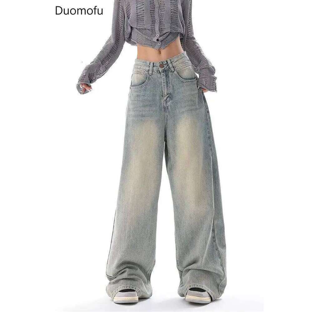 Duomofu Autumn New Vintage Loose Simple Casual Female American Classic High Waist Slim Fashion Distressed S-XL Women Jeans