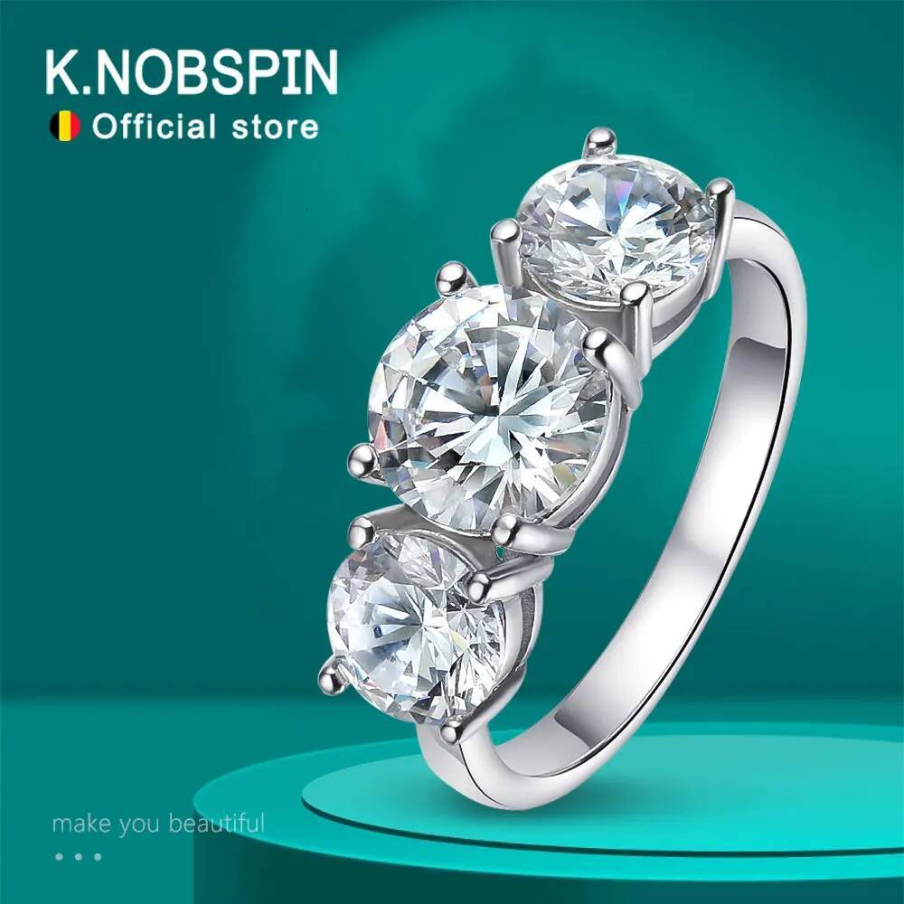 KNOBSPIN D VVS1 Moissanite Rings for Women Sparkling Diamond Engagement Wedding jewelry with GRA s925 Sliver Plated 18k Ring