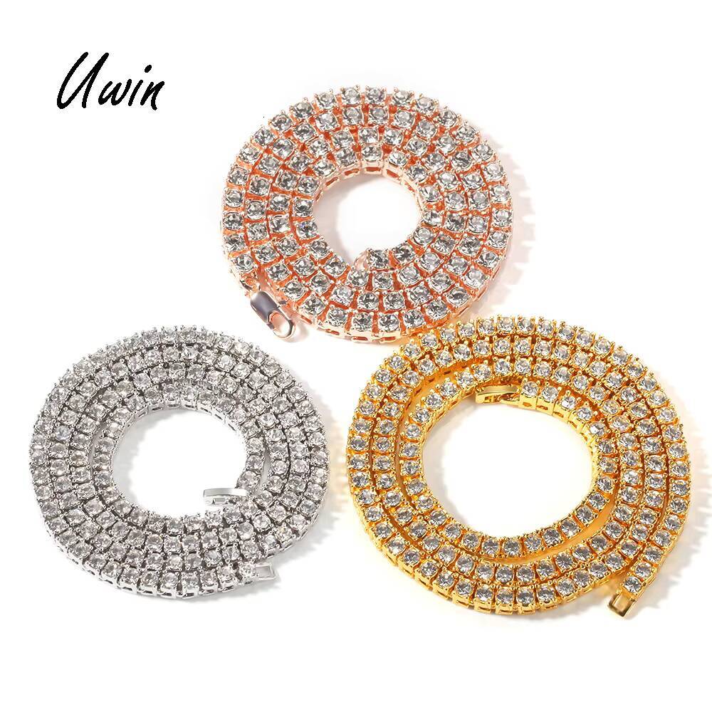 Wholesale Chain Rhinestone Black Tennis Gold Plated Necklace Low MOQ Hip Hop Men Jewelry