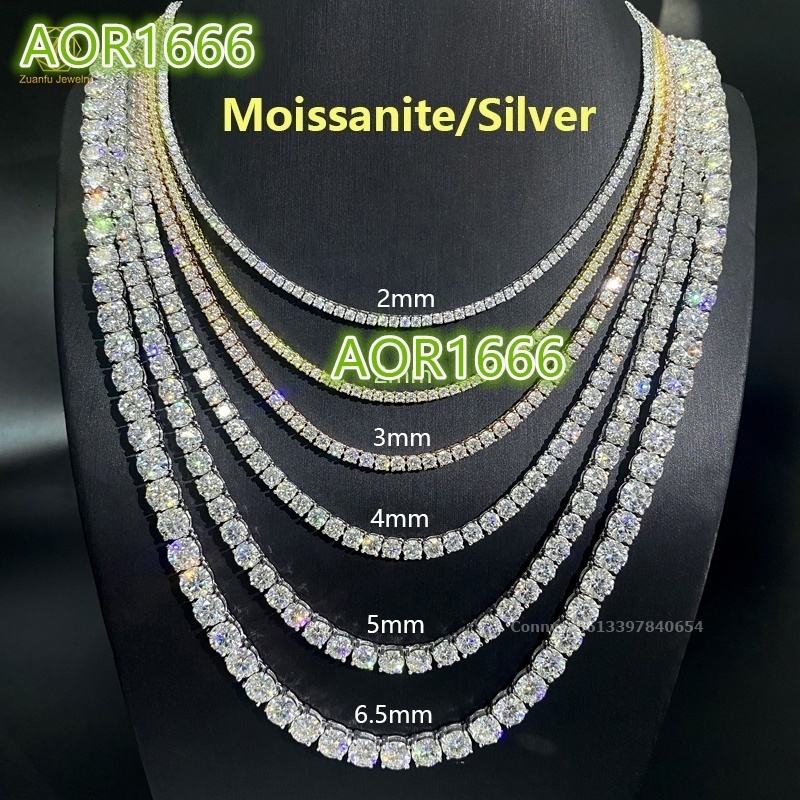 Wholesale 925 Silver 10k 14k 18k Gold Plated Diamond Tennis Chain 2mm 3mm 4mm 5mm Vvs Moissanite Tennis Necklace