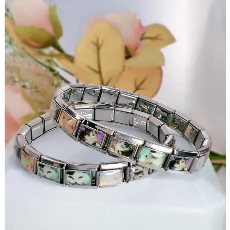 s DIY Italian Charm Bracelet Stainless Steel Lovely Cartoon Cat Hand Chain Cute Link Gift Jewelry 250812