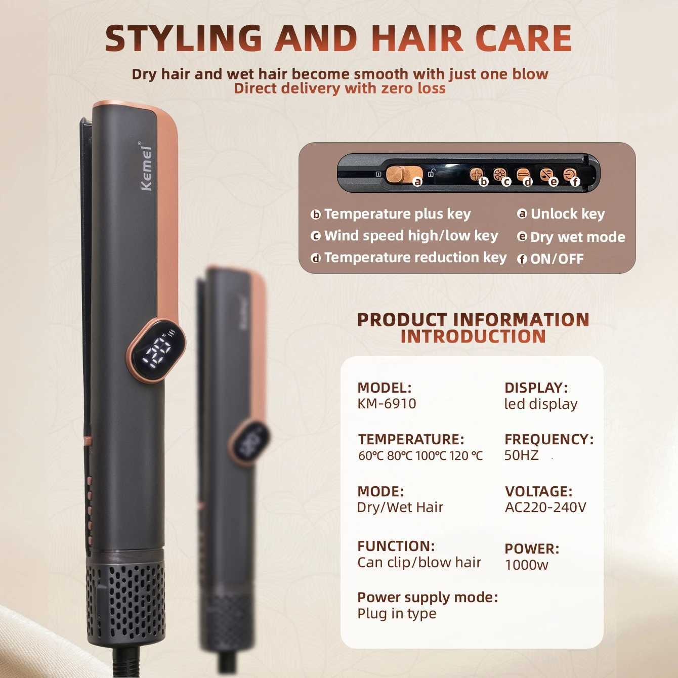 Kemei Steam Hair Straightener Professional Ceramic Vapor Flat Iron LED Display 250 Fast Heat Argan Oil Treatment Hair Care Tool W250814