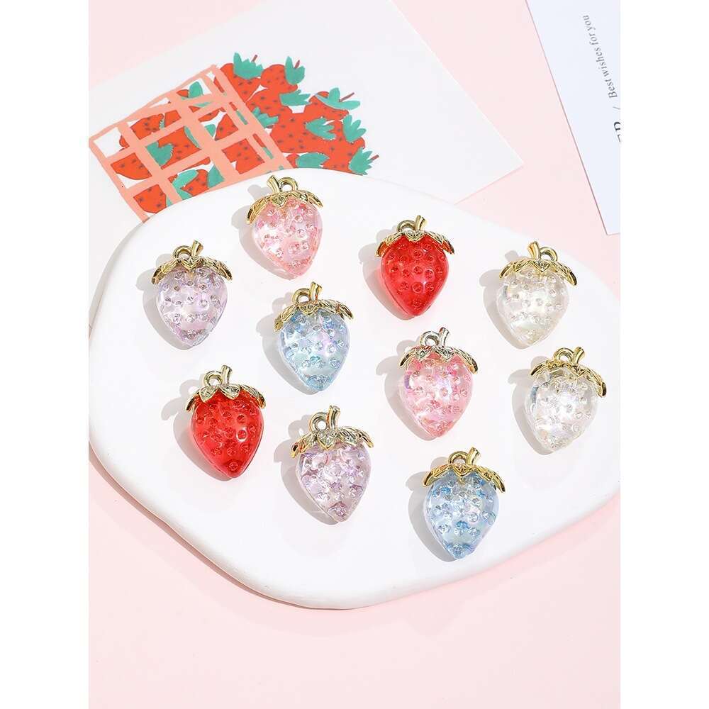 Iridescent Red Transparent Pink Strawberry Acrylic Pendant DIY Handmade Phone Chain Accessories Materials