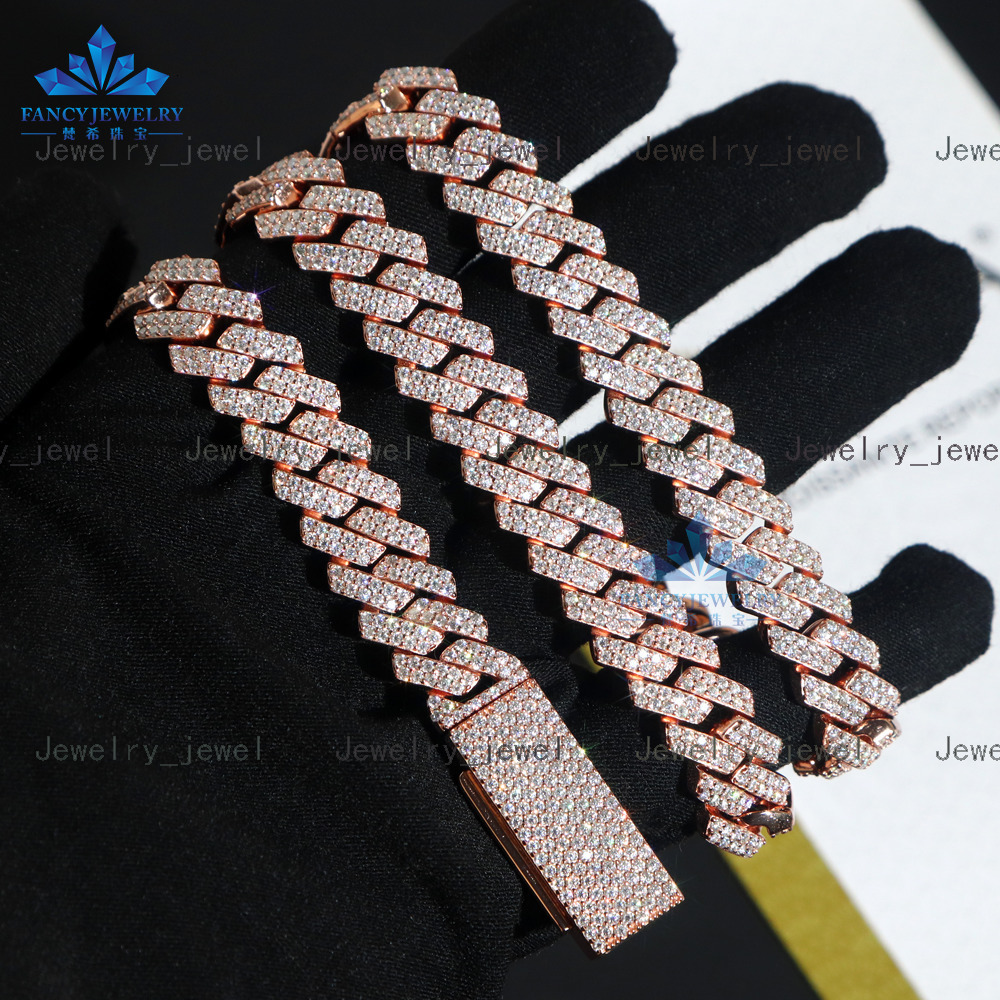 Pass Diamond Tester 8mm-12mm Two Rows 925 Silver Moissanite Cuban Chain Ice Out Hiphop Cuban Link Chain Bracelet
