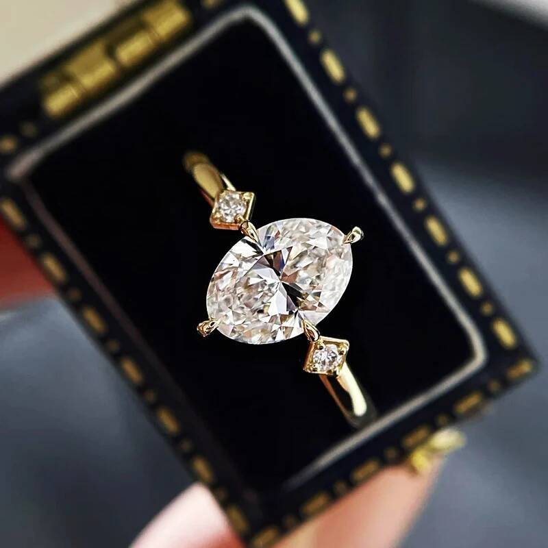 BXINY GRA Certified 2CT Moissanite Ring S925 Silver D Color VVS Oval Cut Lab Diamond For Women Promise Wedding Band Fine Jewelry