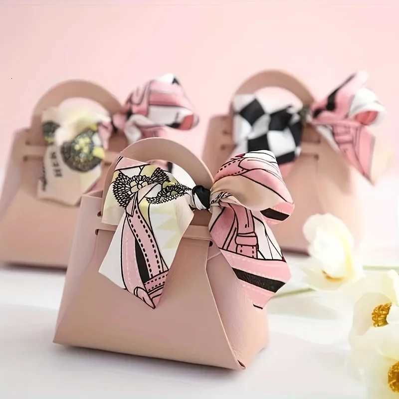 5/10 pieces leather gift bag bow packaging bag wedding gift distribution bag candy packaging box mini handbag purchase. Y250814