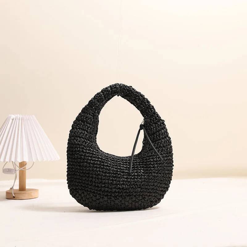 Half Moon Woven Cloud Clutch Handbag Summer Straw Beach Bags for Women Designer Paper Rope Knitting Shoulder Bag Shopper high-quality