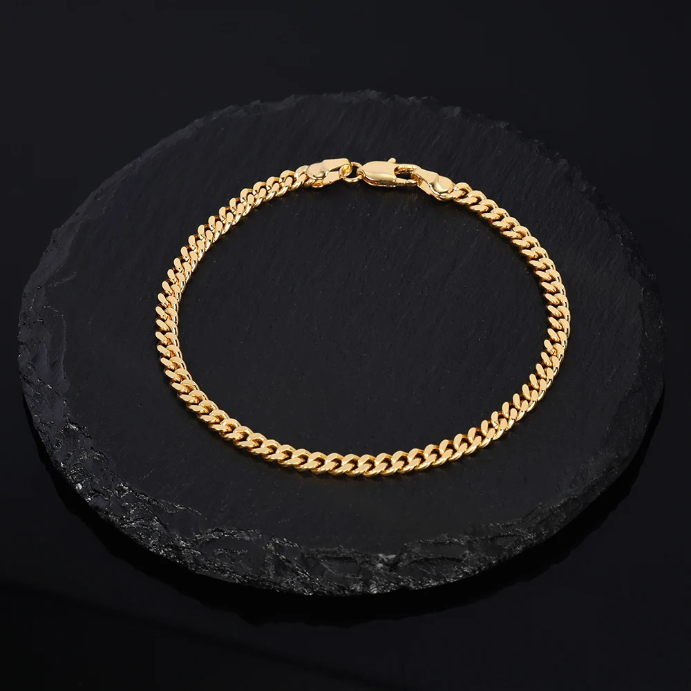 18K Gold Plated Bracelet 925 Sterling Silver Jewelry 5mm Miami Cuban Chain 20cm for Men Women Gifts Punk Style Waterproof USA 250813