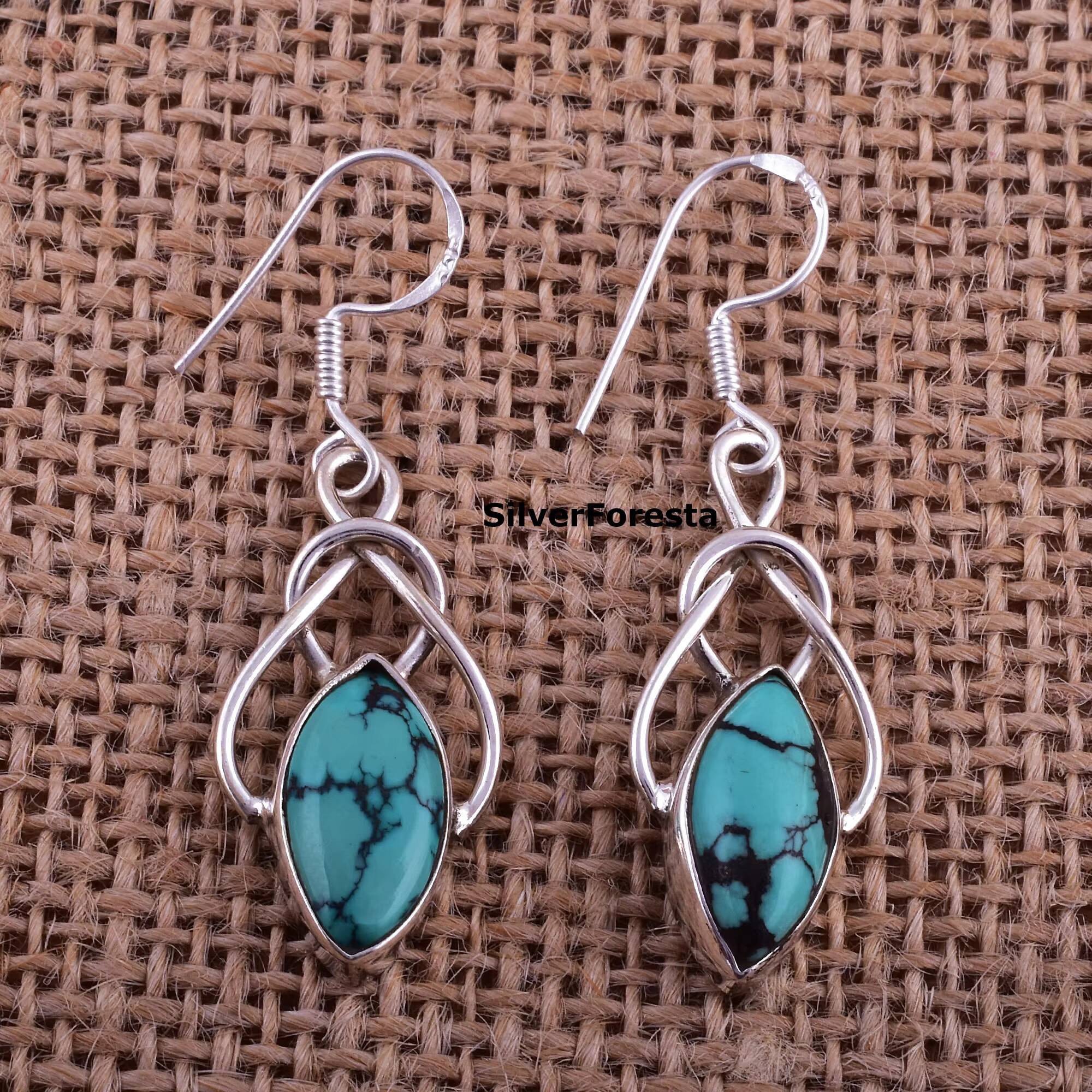 Bohemian Turquoise Ethnic Pendant for Women and Girls, Exaggerated Geometric Blue Natural Stone Earrings