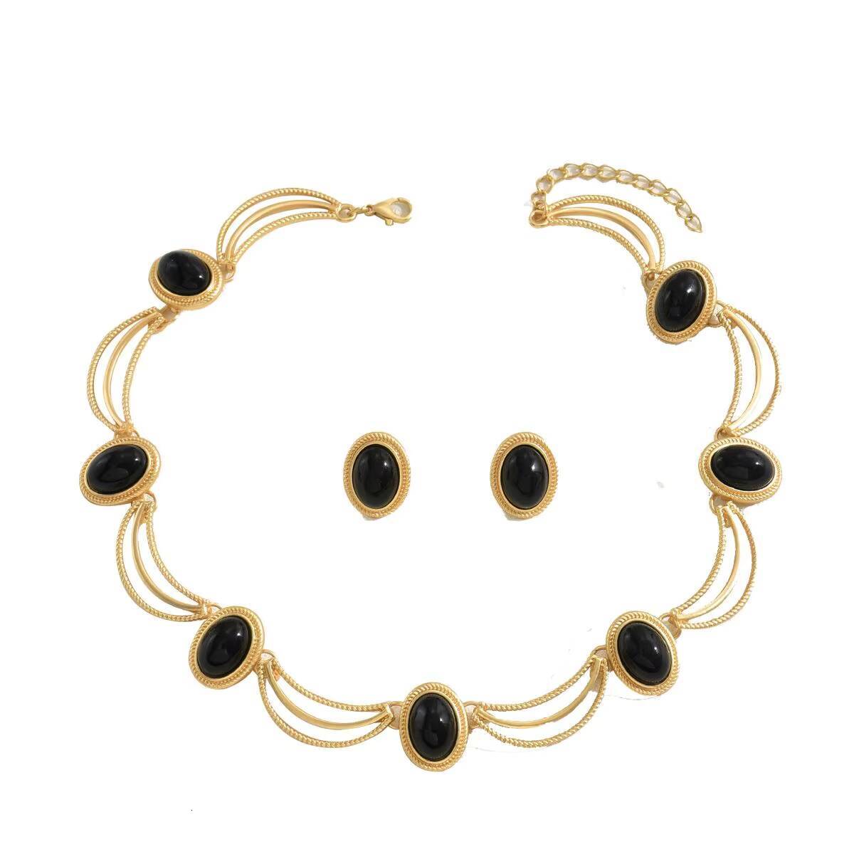 Inlaid Necklace and Earrings for Women, High-end Collarbone Chain, Gold-plated Cross-border Set