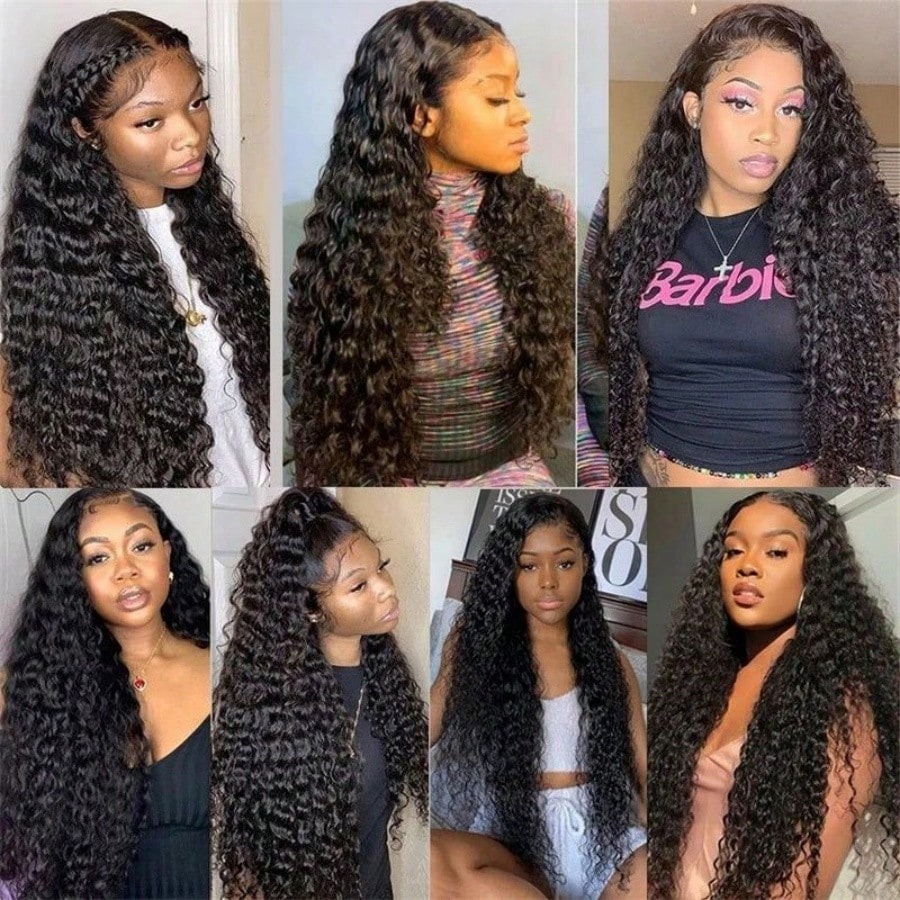 22 Inch Deep Wave Lace Front Wigs Human Hair 360 Full Lace Wig 13x4 HD Transparent Glueless Pre Plucked Curly Wig Wet and Wavy Synthetic for black Wom