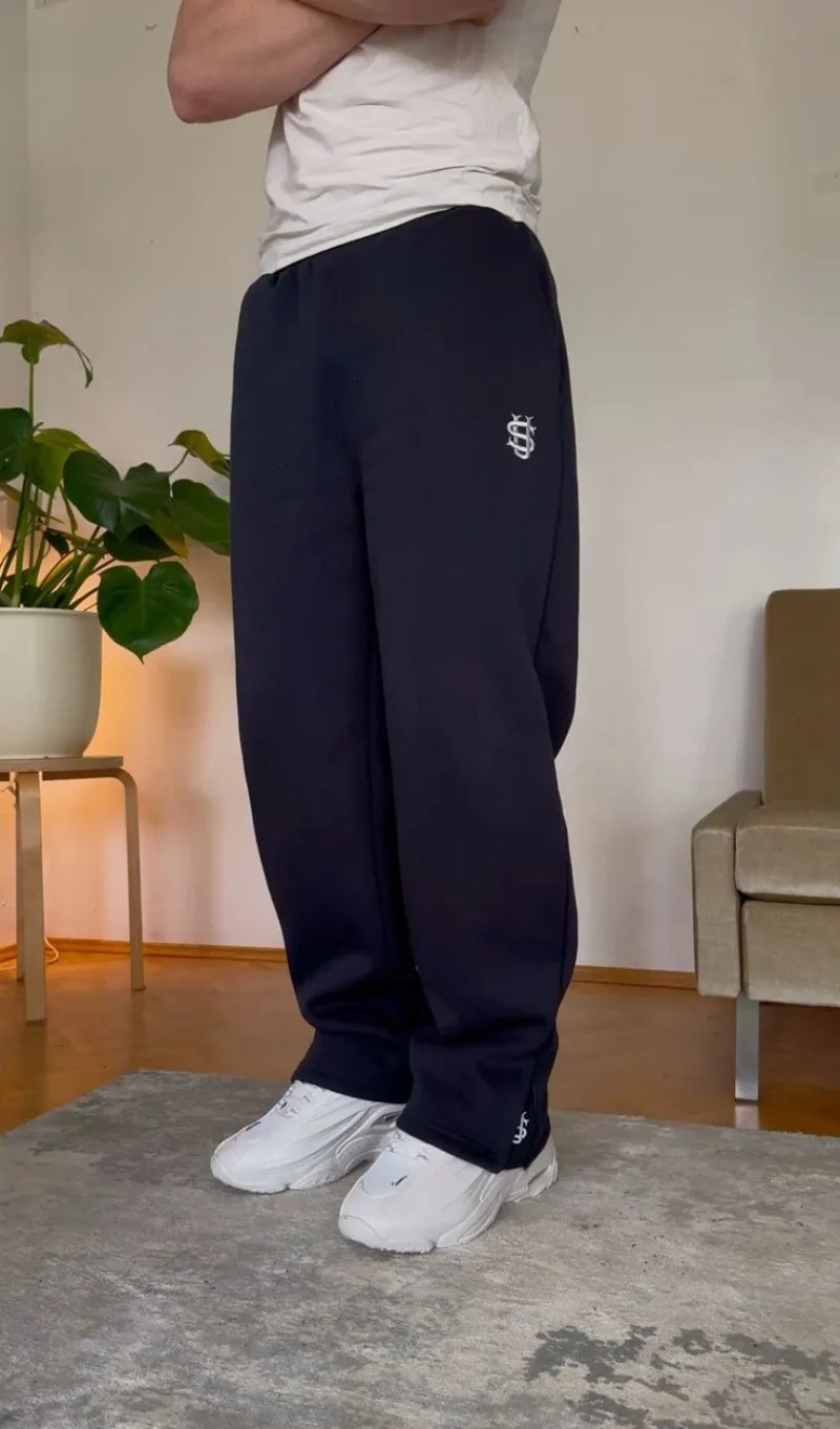 American Mens Navy Blue Y2K Joggers Coin Embroidery Berlin Street Style seller Retro Hip Hop Casual Sweatpants Elastic Waist 250813