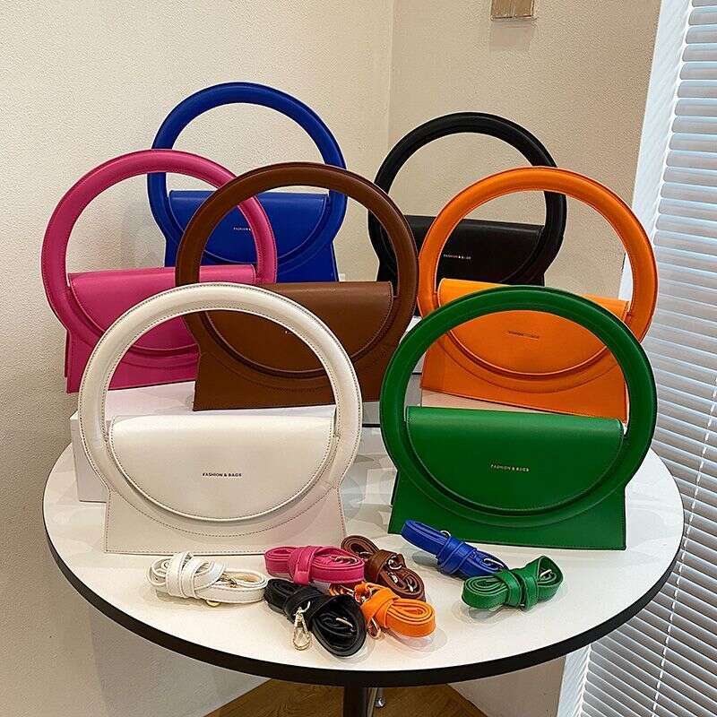 Top Brand Handbags For Women 2023 Fashion Big Round Handle Design Clutch Pu Leather Lady Crossbody Shuolder Bag