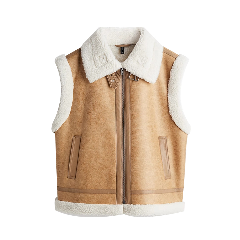 Fur one-piece vest jacket, retro lamb fur, loose zipper, suede, thick coat