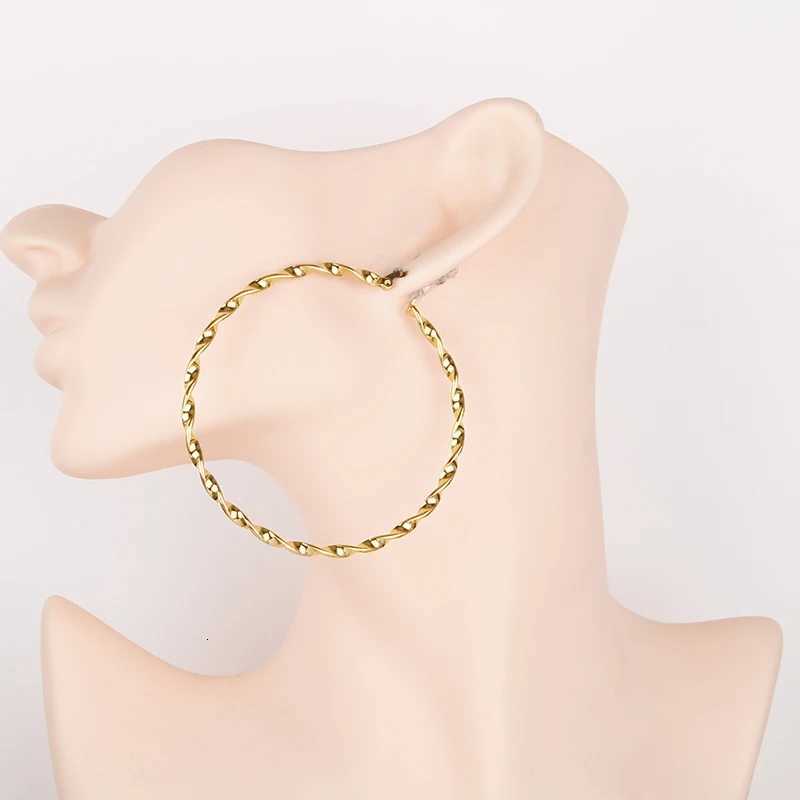 Hgfly Gold Color Stainless Steel Large Hoop Earrings for Women Thread Wholesale Ear Accessories Fashion Jewelry Hot E0153XJ250814