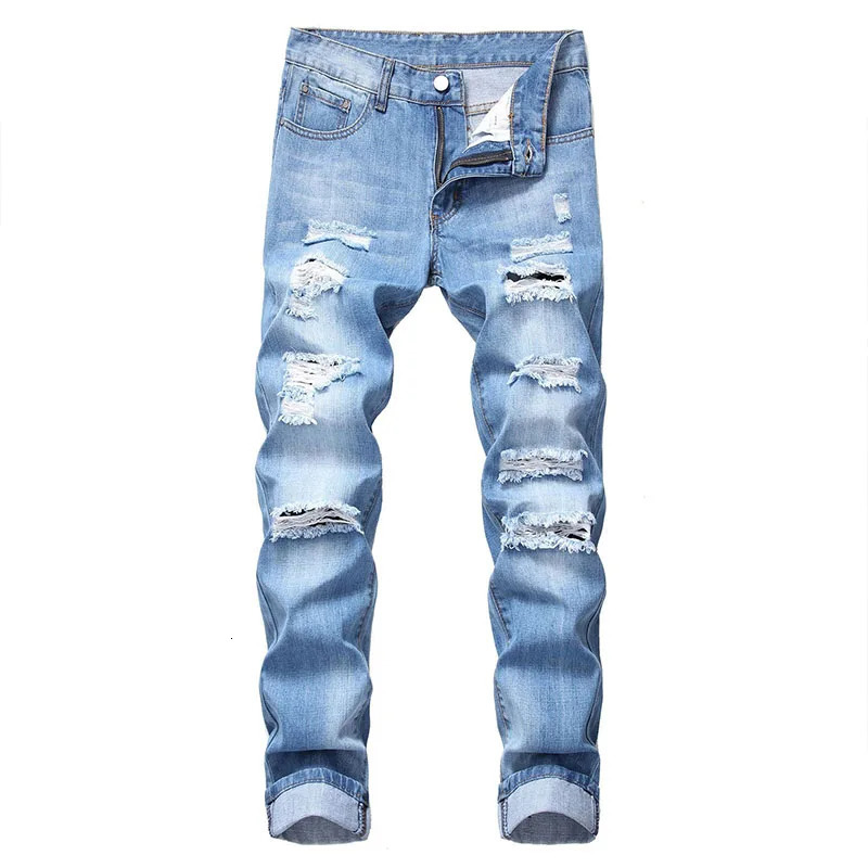 2025 Mens Jeans s Straight Jeans Men Zipper Hole Streetwear Casual Pants Denim Trousers Pantalones Hombre Y2K Clothing 250813