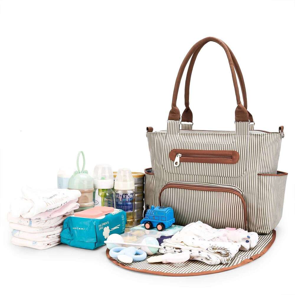 7pcs Nappy Set,Multifunction Mummy Tote Baby Changing Shoulder Handbag Travel Diaper Bag