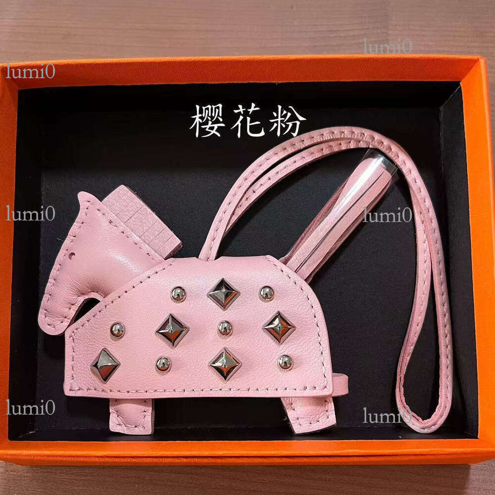 Personalized Rivet Genuine Leather Pony Charm Keychain Bag Decoration Gift Tassel Car Rearview Mirror Pendant