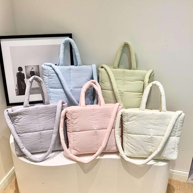 High quality texture tote nylon cotton large capacity shoulder messenger soft plaid handbag down bag