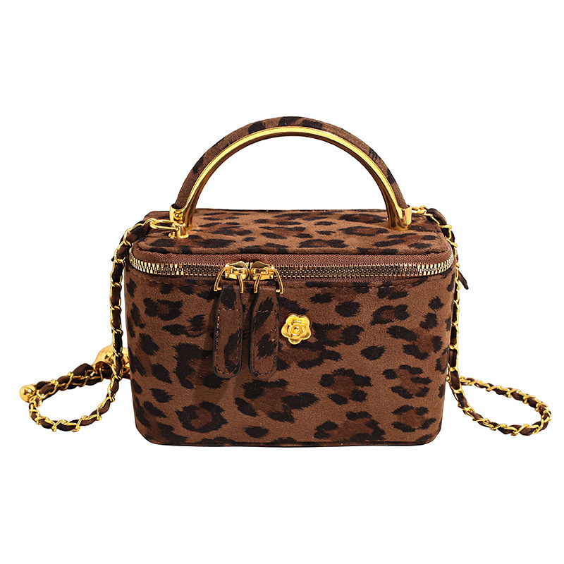 Luxury Brand Designer Bag Vintage Leopard Print Suede Small Square Bag Textured Bags Crossbody Versatile Chain Shoulder Bag Stylish Box Bag